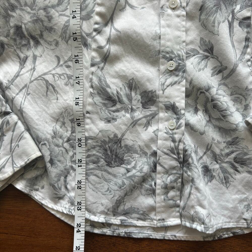 Talbots Size 8 Women’s Classic Tailored Button-Up, White with Gray Floral.” - Picture 8 of 10